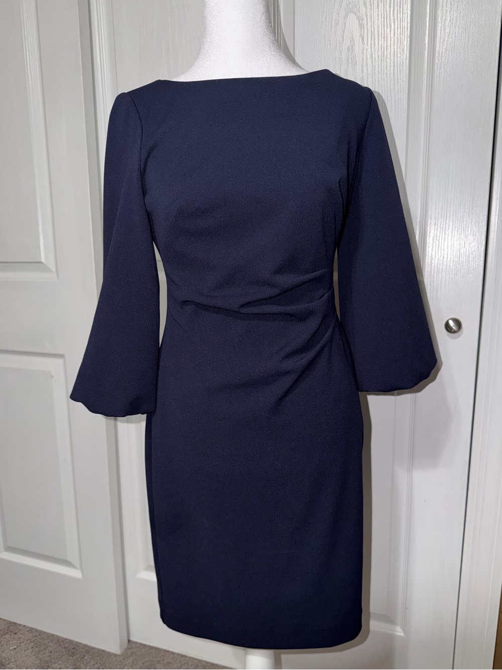 Lauren Ralph Lauren Navy Ruched Bell Sleeve Sheath Dress-2P